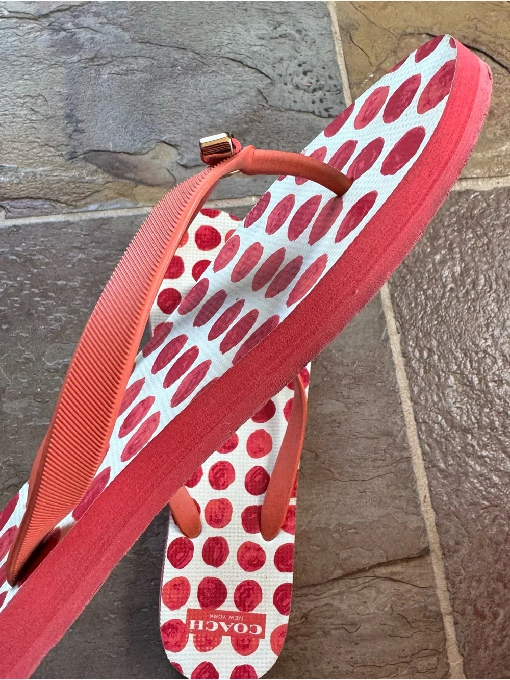 Coach Coral Polka Dot Flip Flop Sandals